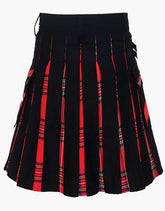 CROSS-STRIPS HYBRID TARTAN KILT IN BLACK AND ROYAL STEWART COLOR - scottish kilt jacket